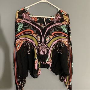 Free People Black Tropics Blouse